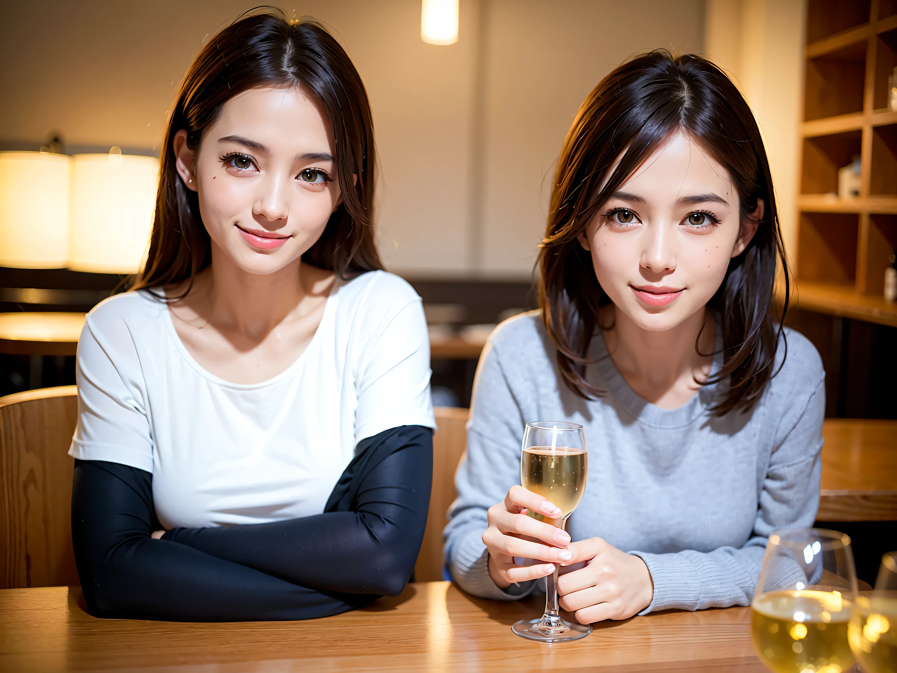 (including 64k, nffsw, highest quality, table top: 1.2), (realistic, photorealistic: 1.37), long sleeve shirt、winter fashion、Colombia、Brazilian、Japanese、Dutch、German、Portuguese、Belgian、Italian、french,champagne、Sparkling wine、 (slimフェイス), (slimボティ), (brown hair), (shortcut), Neat beauty、cheeks blush a little, (35 years old), 38 years old, alone, 窓の外には美しく緻密なnight景が広がります., restaurant, wine glassが座っている, nightに, in a prominent place (from the Upper body) nova frog style, actress, model, Upper body, White wine, slim, wine glass, Super Clean night View, wine glass Put in the Middle, Happy smile, (smile: 1.15), beautiful and detailed eyes, Upper body, bust japan up, night, short, short, actress, model, Upper body, White wine, slim, wine glass, Super Clean night View, wine glass Put in the Middle, Happy smile,