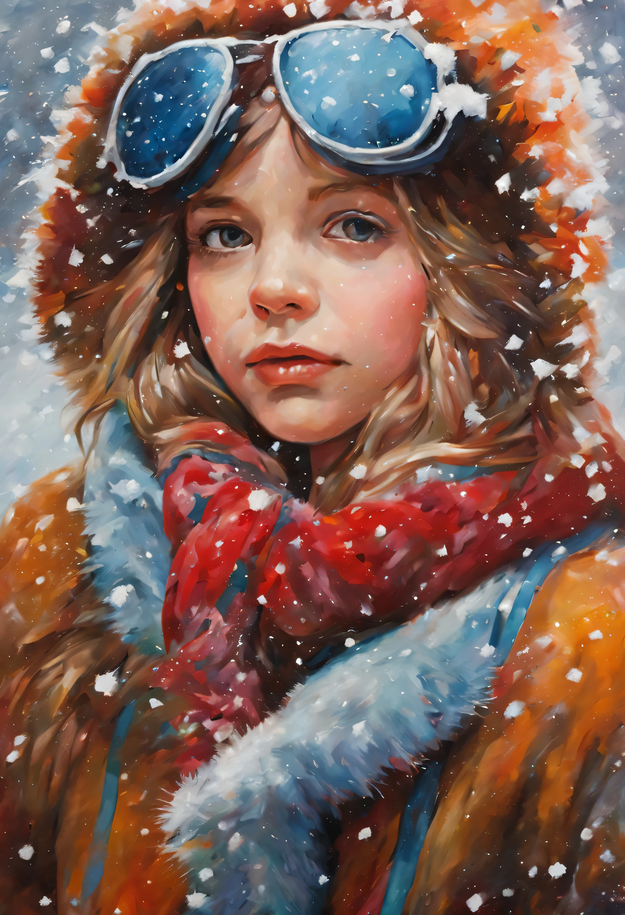 Girl in snowflakes, bunt, Oil painting, Wahnsinnige Farben, Oil, Good quality, Hohe Detailgenauigkeit
