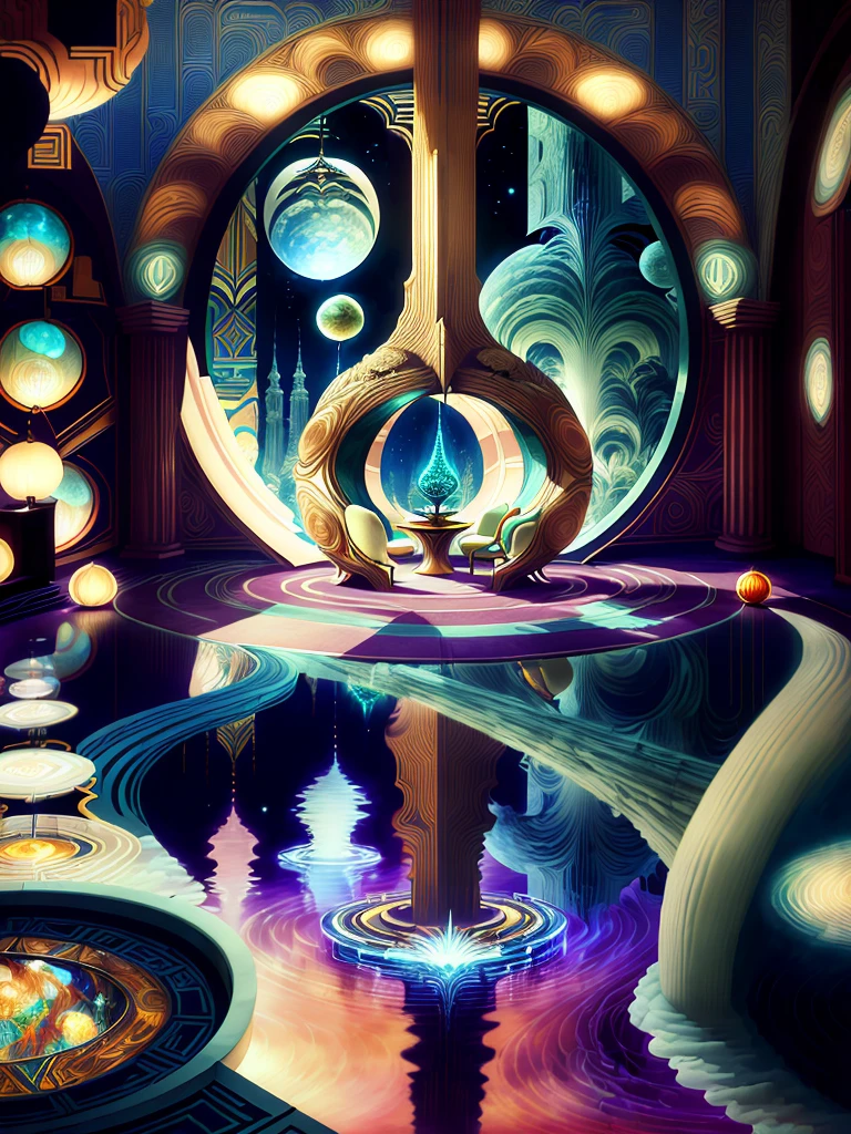 (Art Deco:1.5), mesmerizing sight, Moonlight flows elegantly through intricate stained glass windows, A heavenly dance of light and color, Dream scenes, Sophisticated tones add a mysterious atmosphere to the room, Moonlight casts bright patterns on the floor, moments of transcendence and tranquility, glass panels reveal kaleidoscope of colors, Fusion of spirituality and art, A soft glow illuminates the sacred space, A captivating fusion of heavenly and earthly beauty, The room is bathed in a magical atmosphere, The connection between mortals and gods, The soft light of the moon carries the whispers of the universe, The world holds its breath before such heavenly art