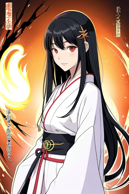 manga character girl matchmaker Kagutsuchi of Fire Age of the gods Chiyuki kimono Japanese clothing Japanese sword Susanoo anime style 2d character 2D illustration