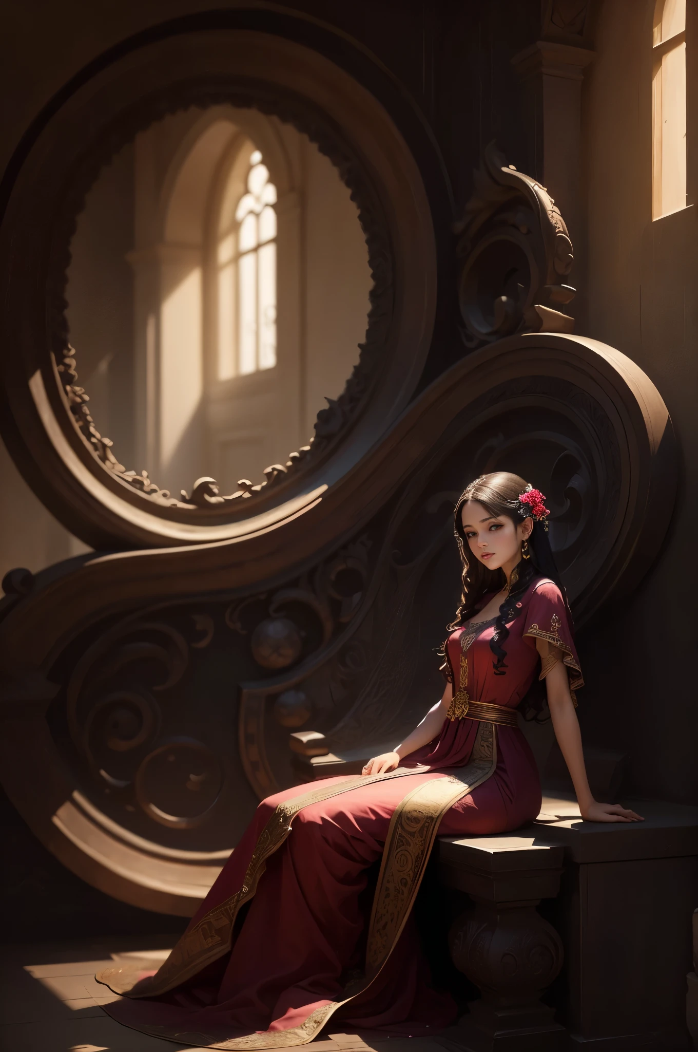 highest quality artistry. 1girl captivating, featuring beautifully detailed eyes and lips, She dons a flowing dress gently swayed by a subtle breeze, meticulously crafted with intricate detail on the face hands feet, sharp focus, delicate features of beautifully drawn flowing dress with extraordinary attention to detail, hands and fee are drawn with grace, beautiful composition, masterpiece caputres essence of beauty with intricate details, vibrant colors, exceptional artistry,