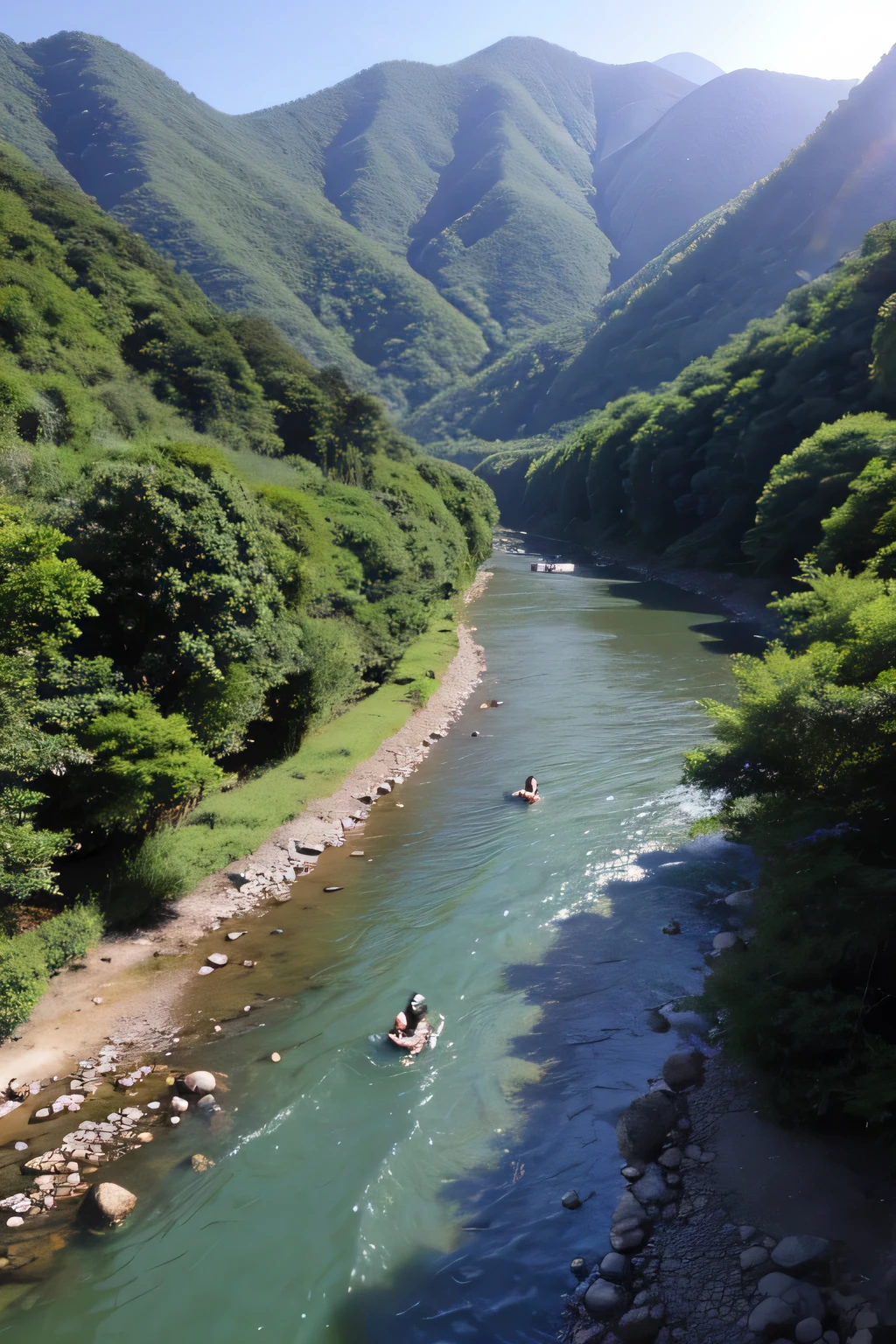 river、deep mountain、Baiyun、Sunlight