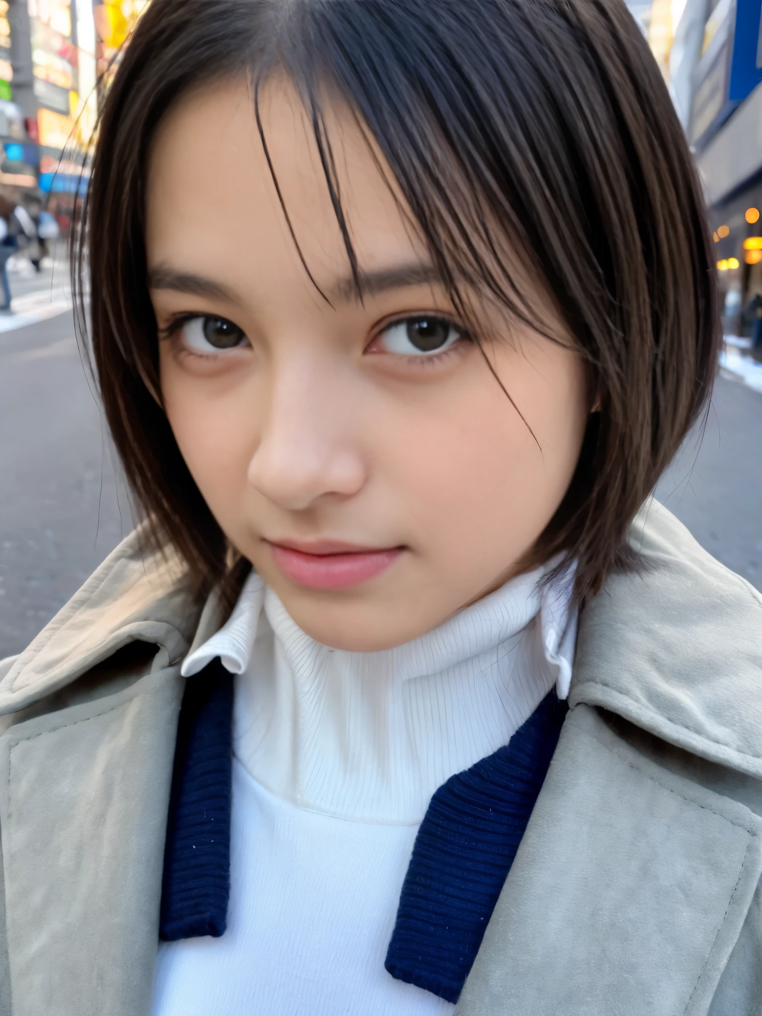 Realism, 8k, full body portrait, beautiful woman, charming expression, short hair, 18 years old, Tokyo eight cities, Winters, Shibuya background