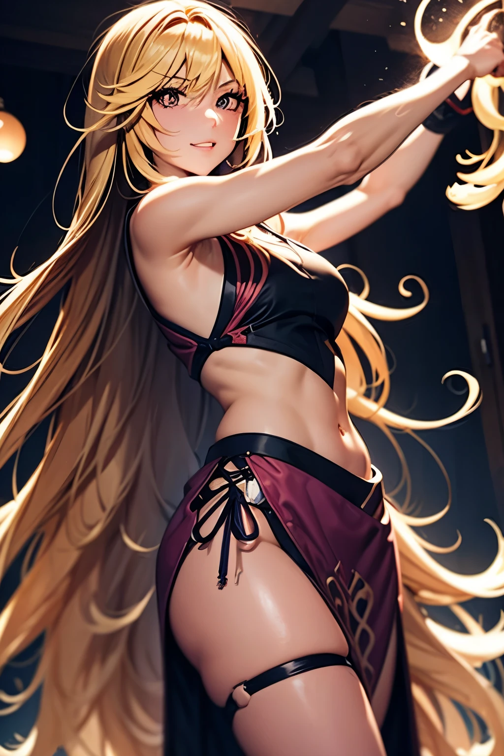 "Generate an anime girl in a fantasy setting, with long flowing hair, wielding a magical staff, and surrounded by ethereal light."