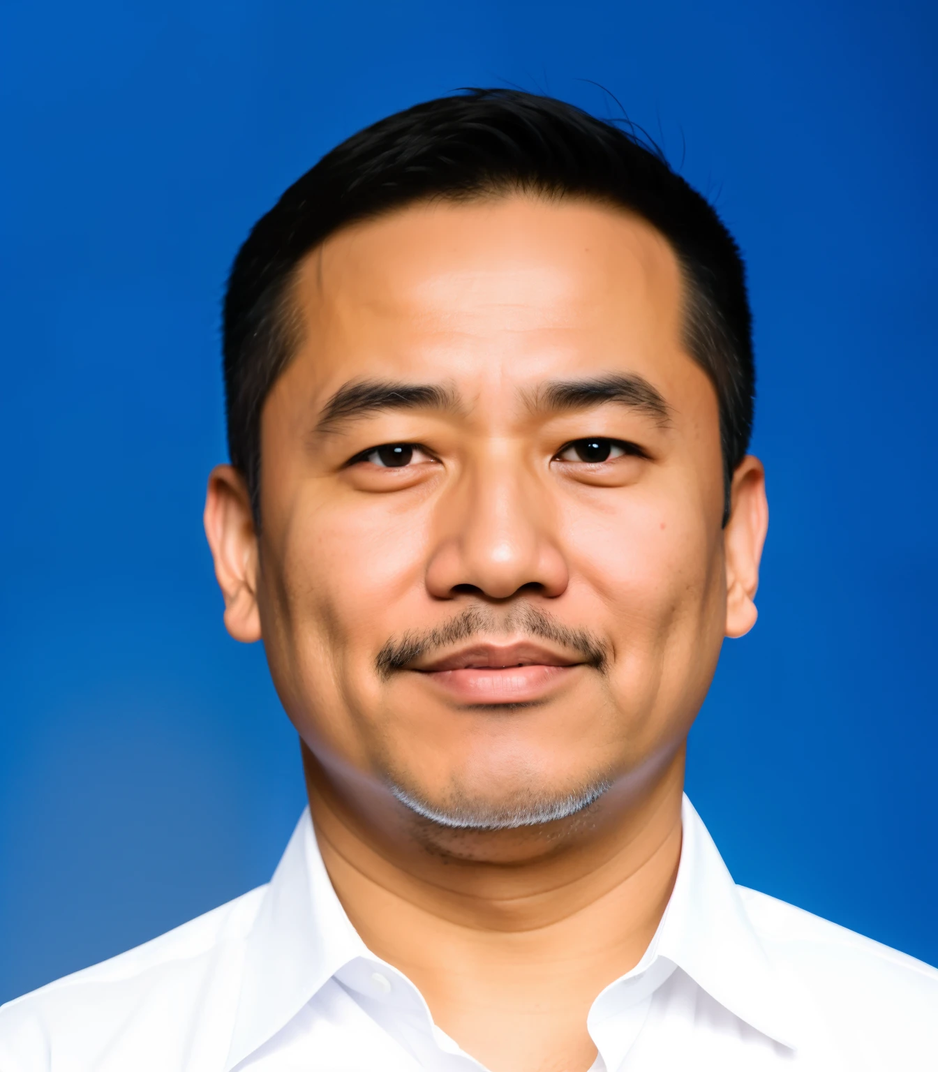 Asian middle-aged man wearing white shirt,profile portrait,