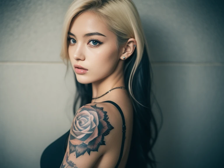 Jeune fille noire, blonde, tattooed