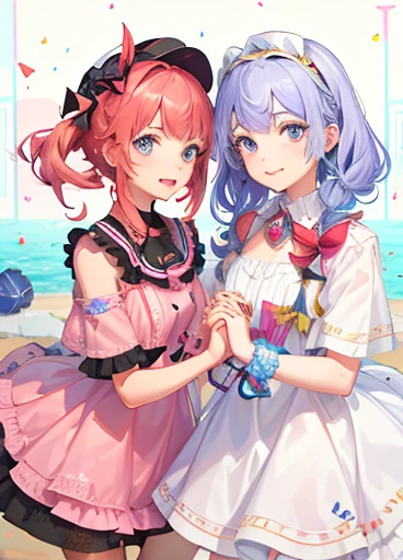 Two age girls,hold hands,firework,Background of the night