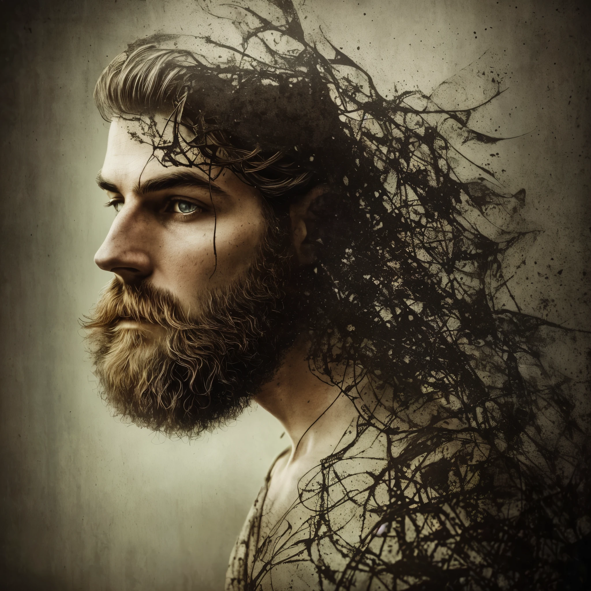 (best quality,4k,highres,masterpiece:1.2),ultra-detailed,realistic,portrait,man,unaware of,being observed,(ghostly,ethereal) figures,spooky atmosphere,dark setting,eerie lighting,wistful expression,subtle facial features,beard,deep-set eyes,dreamy gaze,mysterious vibes,colorful palette,whispering shadows,mind-bending illusion,dramatic storytelling,haunting presence,detailed textures,pensive mood,dusk,enclosed space,uncertain fate,hint of suspense,uncanny sensation,element of surprise,uncaptured moments,unseen realm,hidden dimension,shivers down the spine,secrets unveiled,magical encounter,intense imagination