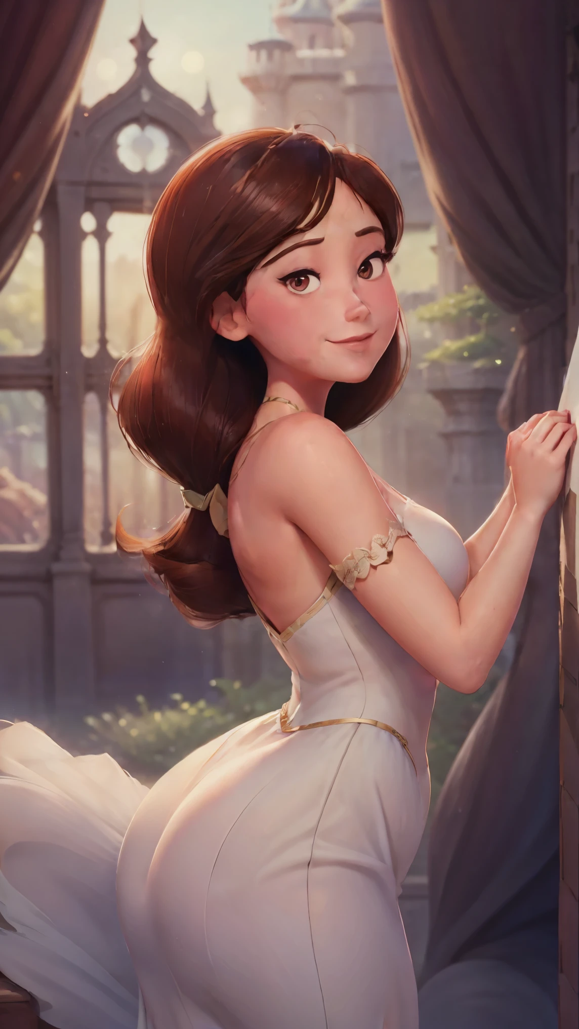 Subject: "Thick Mom - Disney Style"

Creative descriptions: Confident, nurturing, glamorous, curvaceous, elegant, Disney princess-inspired, hourglass figure, warm smile, expressive eyes.

Environment: Enchanting castle, lush gardens, fairy tale setting, magical atmosphere, dreamy lighting.

Mood/Feelings: Romantic, whimsical, enchanting, empowering, nostalgic, fairy tale-like.

Artistic medium/techniques: Digital illustration, soft colors, graceful lines, attention to detail in clothing and accessories, emphasis on natural beauty.

Artists/Art movements: Inspired by the classic Disney animation style, with influences from artists like Glen Keane and Mary Blair.