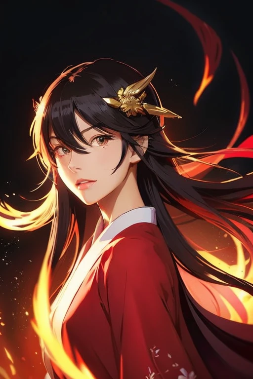 Founder&#39;s Hero　Trial of the Phoenix　eternal hellfire　Japanese sword　kimono　red moment　girl　2Dキャラクター　2D illustration　the strongest proof　2D illustration　anime style　scorching ruler　　2D　manga character　shrine maiden　well-groomed face　crimson eyes