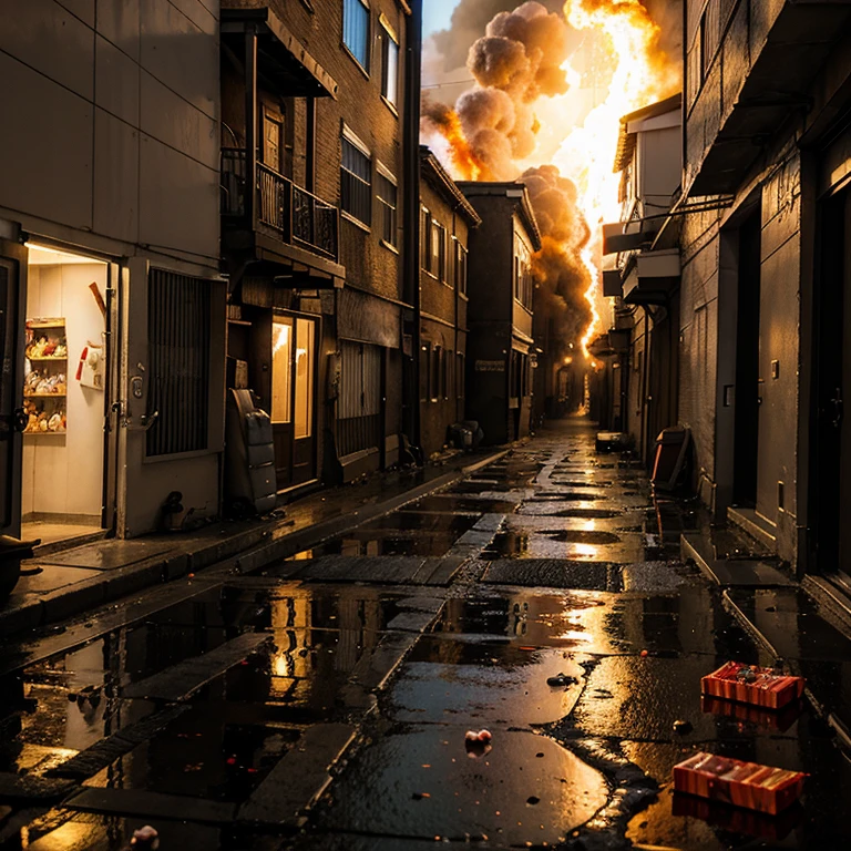 Candy on fire in an alleyway