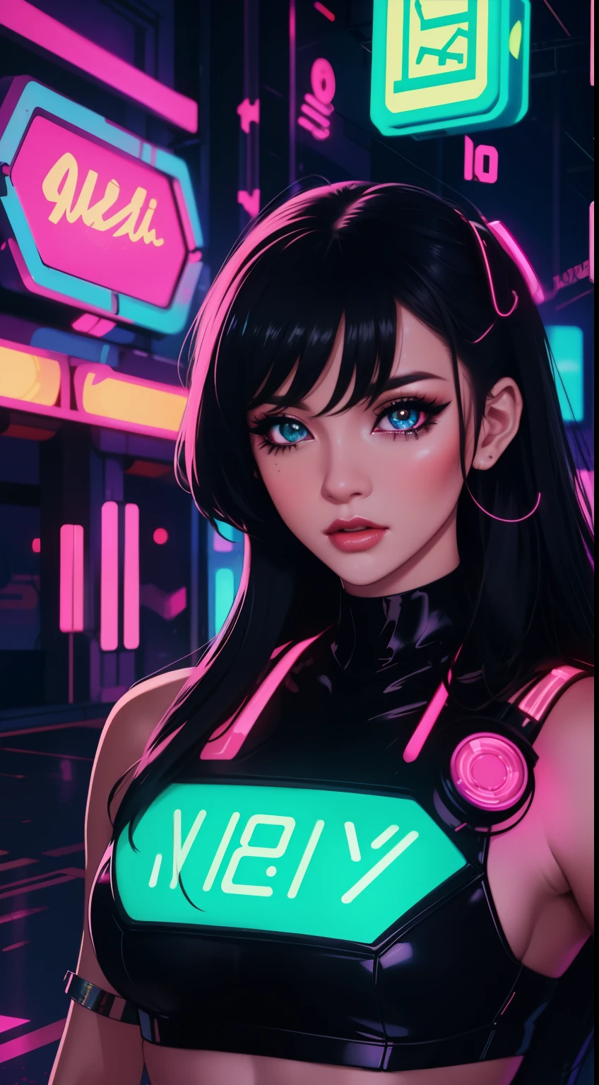 name: Nightclub Retrowave Cyberpunk Portrait.
 Description: Create an exciting scene, combining nostalgic retrowave style with a futuristic cyberpunk aesthetic in a vibrant and inviting nightclub setting.  The main attention should be paid to the image of the most beautiful girl, combining vintage and futuristic elements.  The painting should depict a stylish car, surrounded by neon lights and signs, radiating radiance and a sense of nostalgia.  The viewer must be transported into an exciting world, where retrofuturism meets the pulsating energy of a cyberpunk nightclub.  Let the colors be bright, Elegant design and intricate details bring this breathtaking scene to life, immersing viewers in an atmosphere of enchantment and excitement.