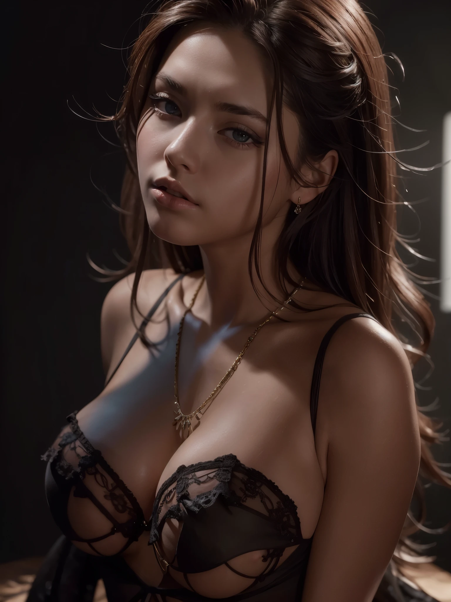 NSFW，Masterpiece, RAW photo，photorealism，high resolution，best quality，high definition, perfect composition, perfect face, perfect body, 32K,cinematic lighting，russian woman，SOLO，big chest，Good shape，Good hip movement，Seduce，Charm，sexy，dark background，
