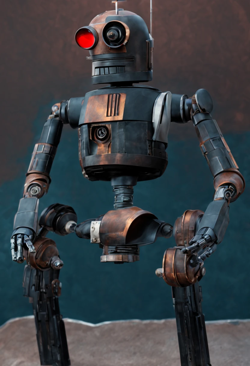 repair droid, "Black with rusted high lights", full body pose,