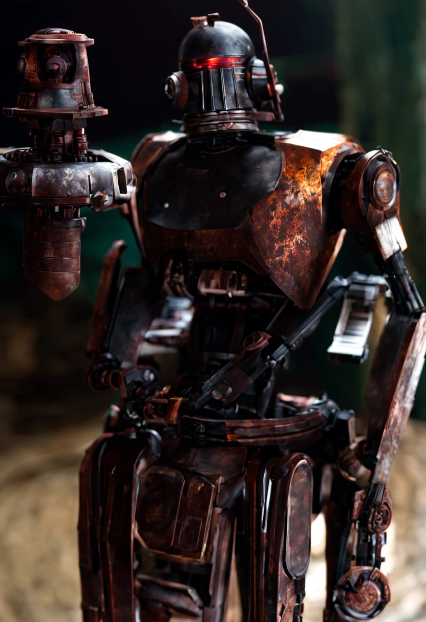 repair droid, "Black with rusted high lights", full body pose,