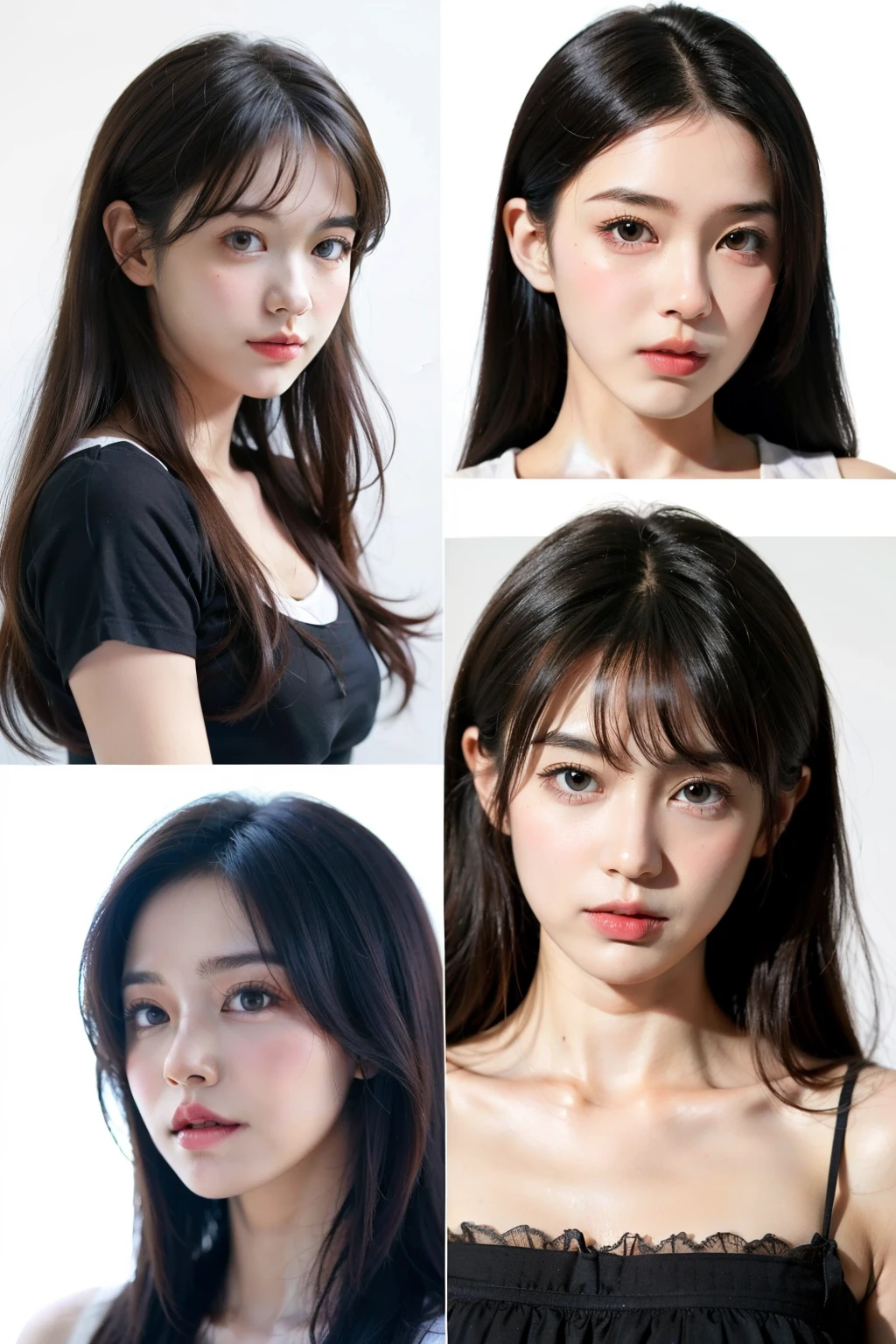 Anime girls with different expressions,white background,style cute