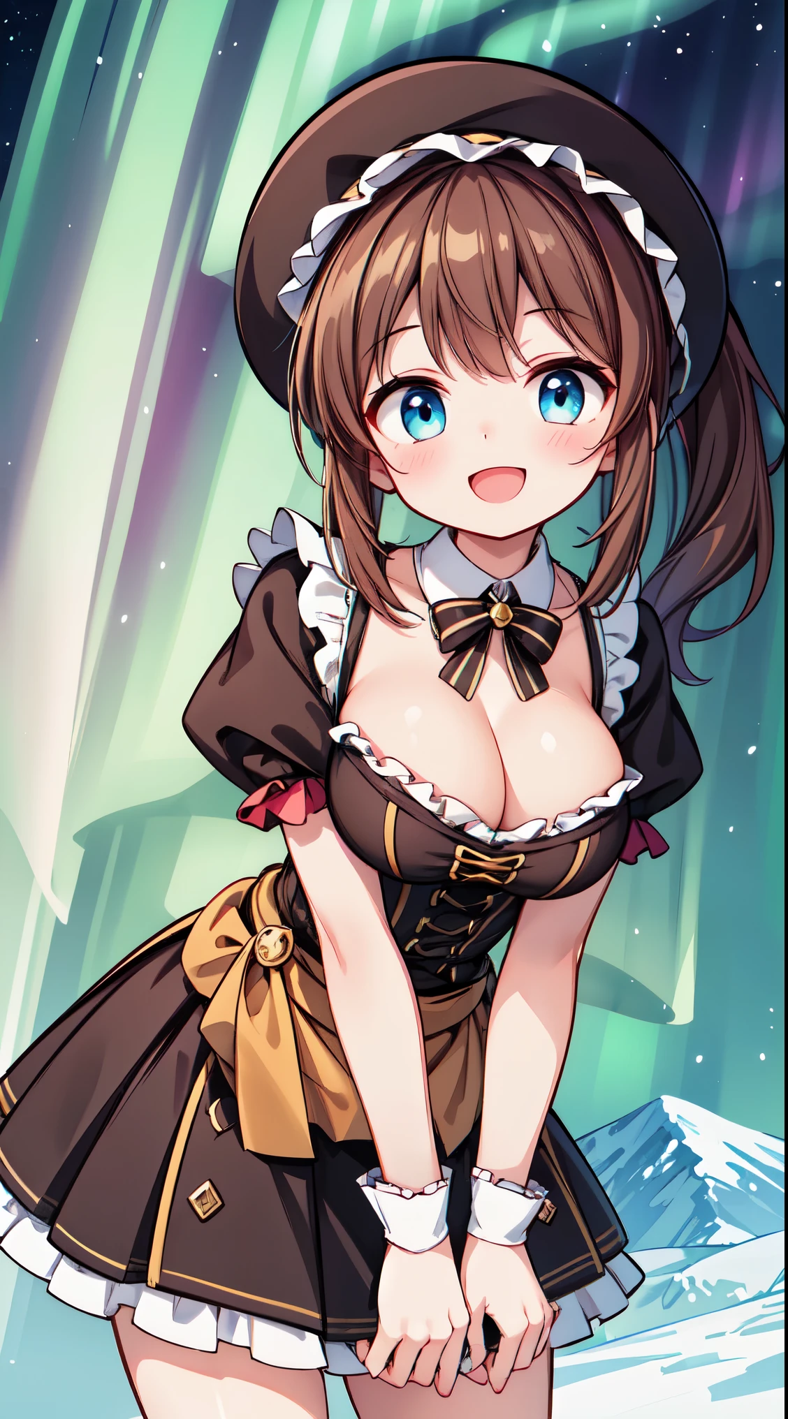 (super fine illustration:1.2),(masterpiece, 8k), (best quality, high quality:1.4), perfect anatomy, hyper detailed, ultra detailed,masterpiece background,beautiful detailed background, v8k wallpaper,perfect design,award-winning art,atmospheric, BREAK, 1 beautiful girl, ( girl),Solo,(Cute:1.5),(Chibi:0.6),(kawaii:1.5),(:0.5),BREAK,1 beautiful girl, (17 years old detailed, colourfull, highest details, BREAK, (Huge breasts: 1. 2), Clear skin, Beautiful skin, Shy skin, 1 beautiful girl, (Brown hair:1.75), (Cat ears, Ponytail, medium-Long hair: 1. 2), (Light blue eyes, long eyelashes, Double eyelids: 1. 2),Solo,gleaming skin, Clear skin, Beautiful skin,(best quality face),(Top quality glowing eyes),(The best smile,:D:1.45), nose blush, sleepy, grin, open mouth,
//Character
1girl,
BREAK
//Fashion
Countryside Jane Austen Charm,
Choose a lightweight, empire-waist Regency dress in pastel tones, capturing the romantic style of Jane Austen’s era,
BREAK
Add ribbons and bows as delicate embellishments, tying them around the waist or in the hair for a touch of Regency charm,
BREAK
Wear a bonnet or a straw hat adorned with flowers, echoing the fashion of the early 19th century,
BREAK
Opt for lace-up ballet flats in a coordinating color, providing comfort while staying true to the Regency style,
BREAK
Pin a simple cameo brooch to the bodice, reflecting the understated elegance of the
BREAK
standing, (leaning forward:1.3), looking at viewer,
BREAK nose blush, smile, open mouth,
(winter, snowy, ice, mountains, night:1.2), (under the aurora:1.5), (starry sky:1.3),
BREAK
(perfect anatomy, perfect arms, perfect hand, perfect finger, perfect legs:1.3)
BREAK,wakame,wakame,wakame, (from below:1.2), cowboy shot,
BREAK,(Blurry background:1.3),(absurderes, hight resolution, Super Detail Art),cel shading,Clear Color, Lonely optical effect, Beautiful pictures, Bright glow, mystic atmosphere,Mystical light particle effect,manga influence, clean line drawings,