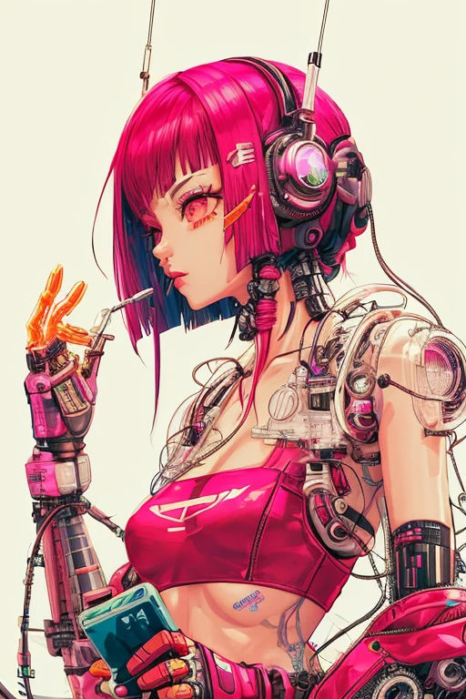 a close-up of a person with a cell phone and a robot, Arte ciberpunk style, Arte ciberpunk, cyberpunk vibes, arte com tema cyberpunk, arte de anime cyberpunk, Beeple e James Jean, ciborgue ciberpunk. rosas, cyberpunk judy alvarez, cyberpunk moderno, detailed cyberpunk illustration, cada vez mais cyberpunk, tem estilo cyberpunk, cyberpunk illustration, cyberpunk digital - arte de anime, garota ciborgue