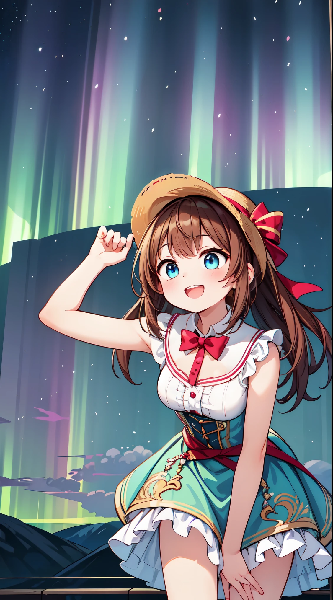 (super fine illustration:1.2),(masterpiece, 8k), (best quality, high quality:1.4), perfect anatomy, hyper detailed, ultra detailed,masterpiece background,beautiful detailed background, v8k wallpaper,perfect design,award-winning art,atmospheric, BREAK, 1 beautiful girl, ( girl),Solo,(Cute:1.5),(Chibi:0.6),(kawaii:1.5),(:0.5),BREAK,1 beautiful girl, (17 years old detailed, colourfull, highest details, BREAK, (Huge breasts: 1. 2), Clear skin, Beautiful skin, Shy skin, 1 beautiful girl, (Brown hair:1.75), (Cat ears, Ponytail, medium-Long hair: 1. 2), (Light blue eyes, long eyelashes, Double eyelids: 1. 2),Solo,gleaming skin, Clear skin, Beautiful skin,(best quality face),(Top quality glowing eyes),(The best smile,:D:1.45), nose blush, sleepy, grin, open mouth,
//Character
1girl,
BREAK
//Fashion
Countryside Jane Austen Charm,
Choose a lightweight, empire-waist Regency dress in pastel tones, capturing the romantic style of Jane Austen’s era,
BREAK
Add ribbons and bows as delicate embellishments, tying them around the waist or in the hair for a touch of Regency charm,
BREAK
Wear a bonnet or a straw hat adorned with flowers, echoing the fashion of the early 19th century,
BREAK
Opt for lace-up ballet flats in a coordinating color, providing comfort while staying true to the Regency style,
BREAK
Pin a simple cameo brooch to the bodice, reflecting the understated elegance of the
BREAK
standing, (leaning forward:1.3), looking at viewer,
BREAK nose blush, smile, open mouth,
(winter, snowy, ice, mountains, night:1.2), (under the aurora:1.5), (starry sky:1.3),
BREAK
(perfect anatomy, perfect arms, perfect hand, perfect finger, perfect legs:1.3)
BREAK,wakame,wakame,wakame, (from below:1.2), cowboy shot,
BREAK,(Blurry background:1.3),(absurderes, hight resolution, Super Detail Art),cel shading,Clear Color, Lonely optical effect, Beautiful pictures, Bright glow, mystic atmosphere,Mystical light particle effect,manga influence, clean line drawings,