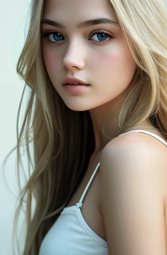 1girl in, age19, Solo, Long hair, Looking at Viewer, blondehair, Bare shoulders, jewely, Full body, (extremely detailed 8k wallpaper), soft lighting, high quality, film grain, Fujifilm XT3 sharp focus, f 5.6, High Detail, Sharp focus,(natural light), (closeup:1.2), (seductive), off shoulders T-shirt, Realistic, A sexy