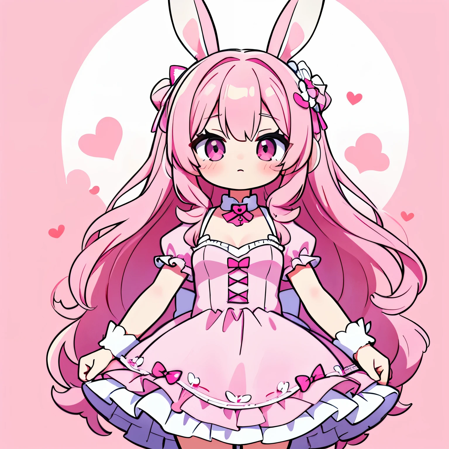 Bunny girl,long curly pink hair, pink eyes,pink dress,best quality,masterpiece,8K