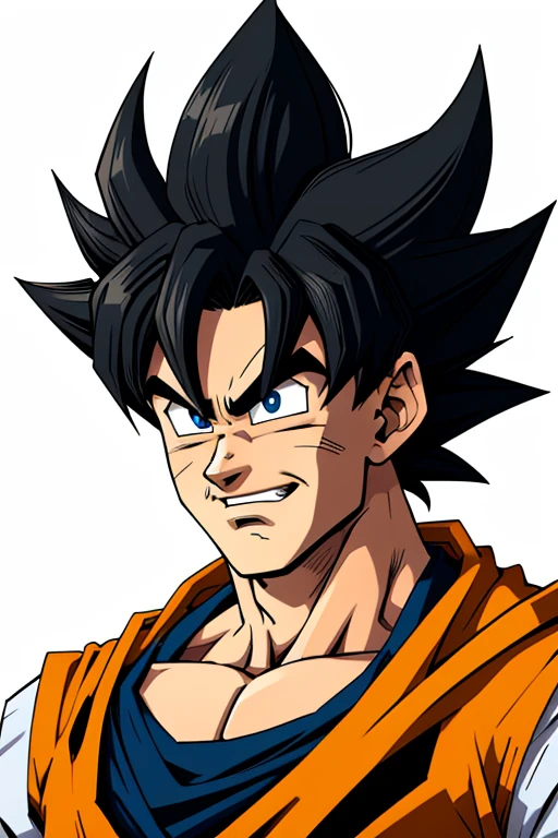 (cartoon style:1.2), Drawings of ([Son Goku Dragon Ball]), portrait, white background, fun posing, Centered, scale to fit the dimensions