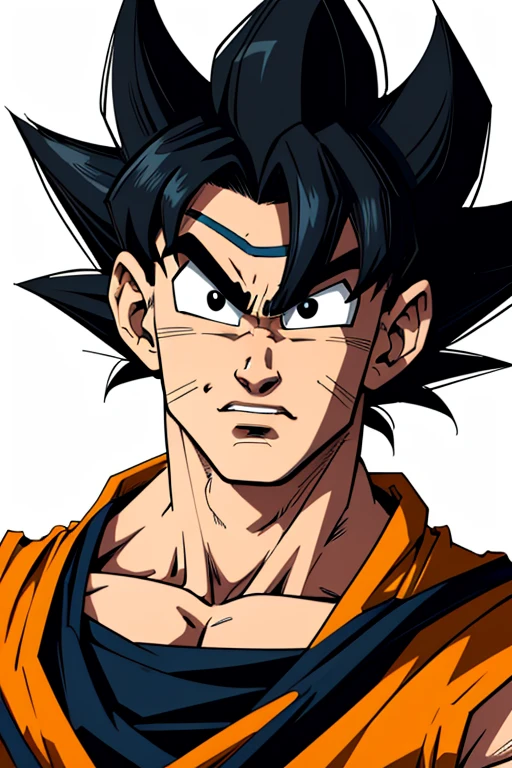 (cartoon style:1.2), Drawings of ([Son Goku Dragon Ball]), portrait, white background, fun posing, Centered, scale to fit the dimensions