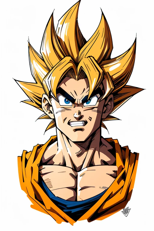 (cartoon style:1.2), Drawings of ([Son Goku Dragon Ball]), portrait, white background, fun posing, Centered, scale to fit the dimensions