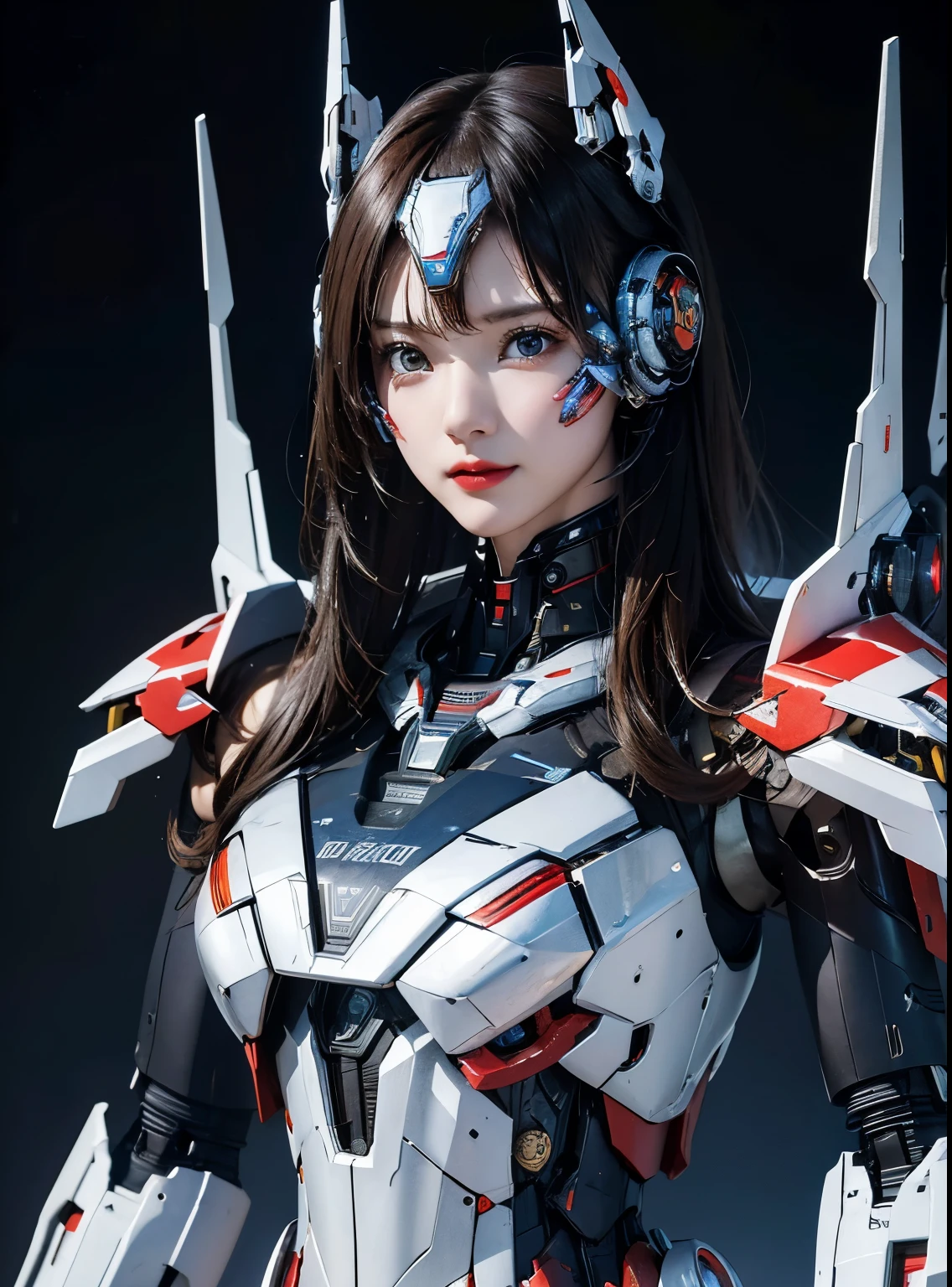 rough skin, Super detailed, advanced details, high quality, better quality, High resolution, 1080P, hard disk, beautiful,(Iron Patriot),beautifulサイボーグの女性,Mecha cyborg ,battle mode, With mechanical body,She wears a futuristic Iron Patriot mech,full body shot