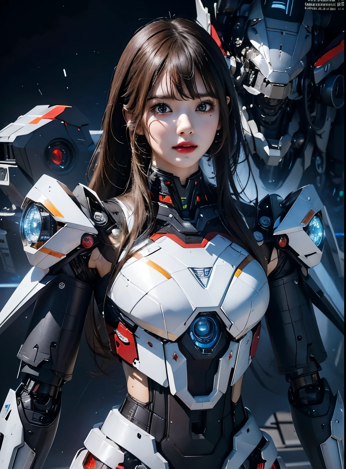 rough skin, Super detailed, advanced details, high quality, better quality, High resolution, 1080P, hard disk, beautiful,(Iron Patriot),beautifulサイボーグの女性,Mecha cyborg ,battle mode, With mechanical body,She wears a futuristic Iron Patriot mech,full body shot