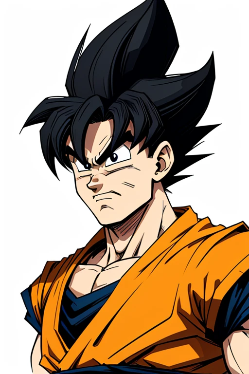 (cartoon style:1.2), Drawings of ([Son Goku Dragon Ball]), portrait, white background, fun posing, Centered, scale to fit the dimensions