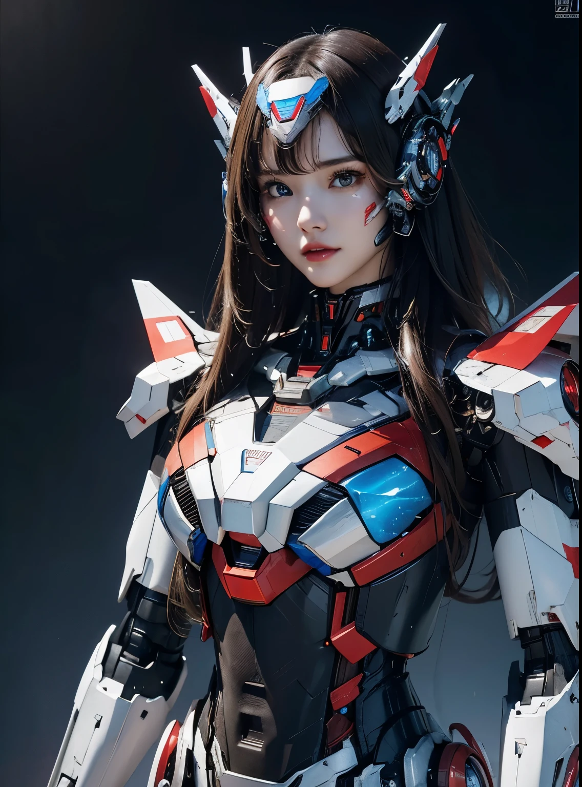 rough skin, Super detailed, advanced details, high quality, better quality, High resolution, 1080P, hard disk, beautiful,(Iron Patriot),beautifulサイボーグの女性,Mecha cyborg ,battle mode, With mechanical body,She wears a futuristic Iron Patriot mech,full body shot