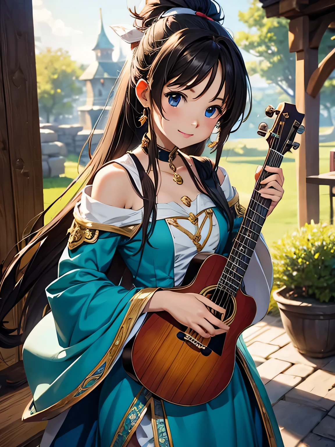 Cute fantasy bard anime girl