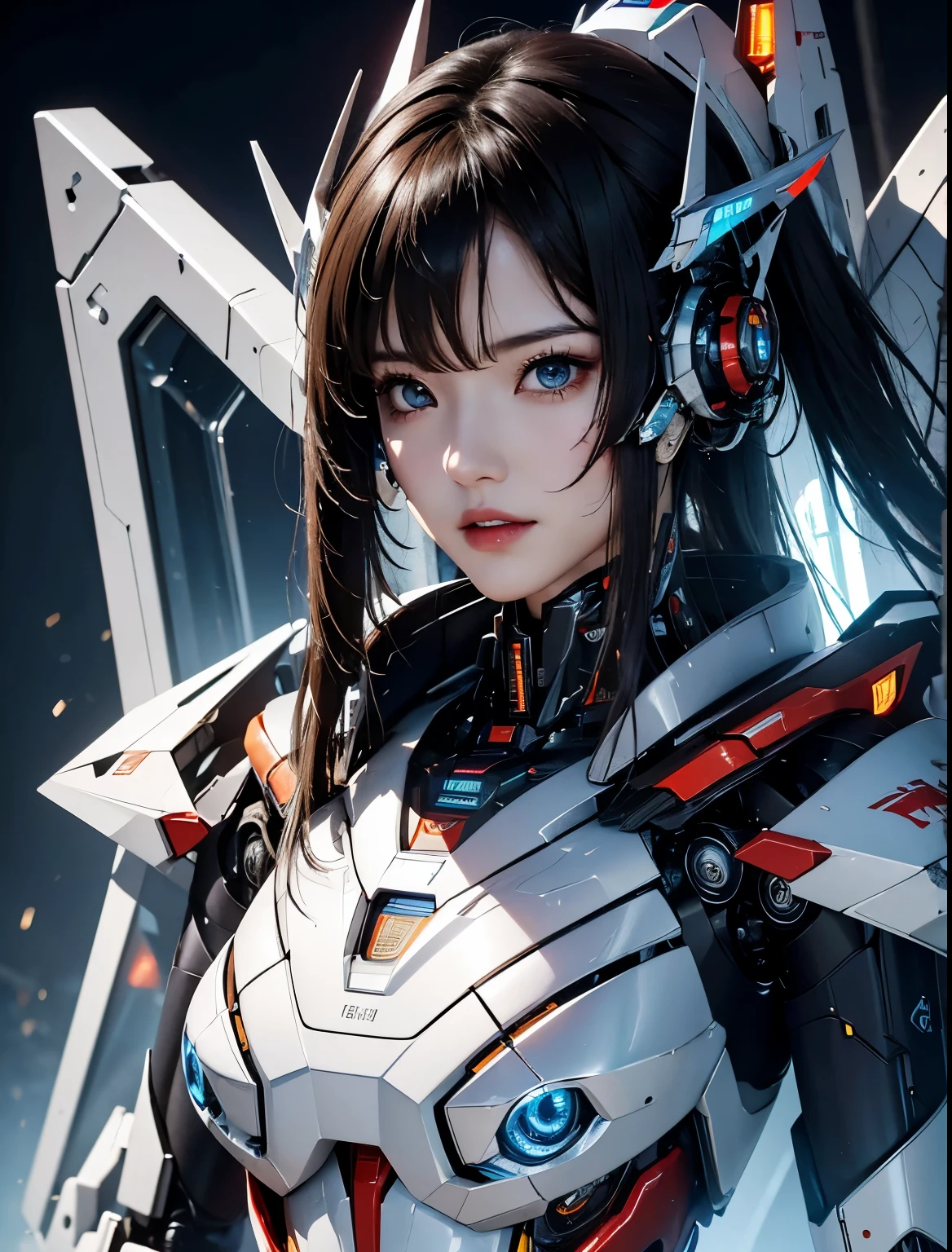 rough skin, Super detailed, advanced details, high quality, 最high quality, High resolution, 1080P, hard disk, beautiful,(super heroine),beautifulサイボーグの女性,Mecha cyborg girl,battle mode,Mecha body girl,She wears a futuristic Iron Patriot mech,full body shot