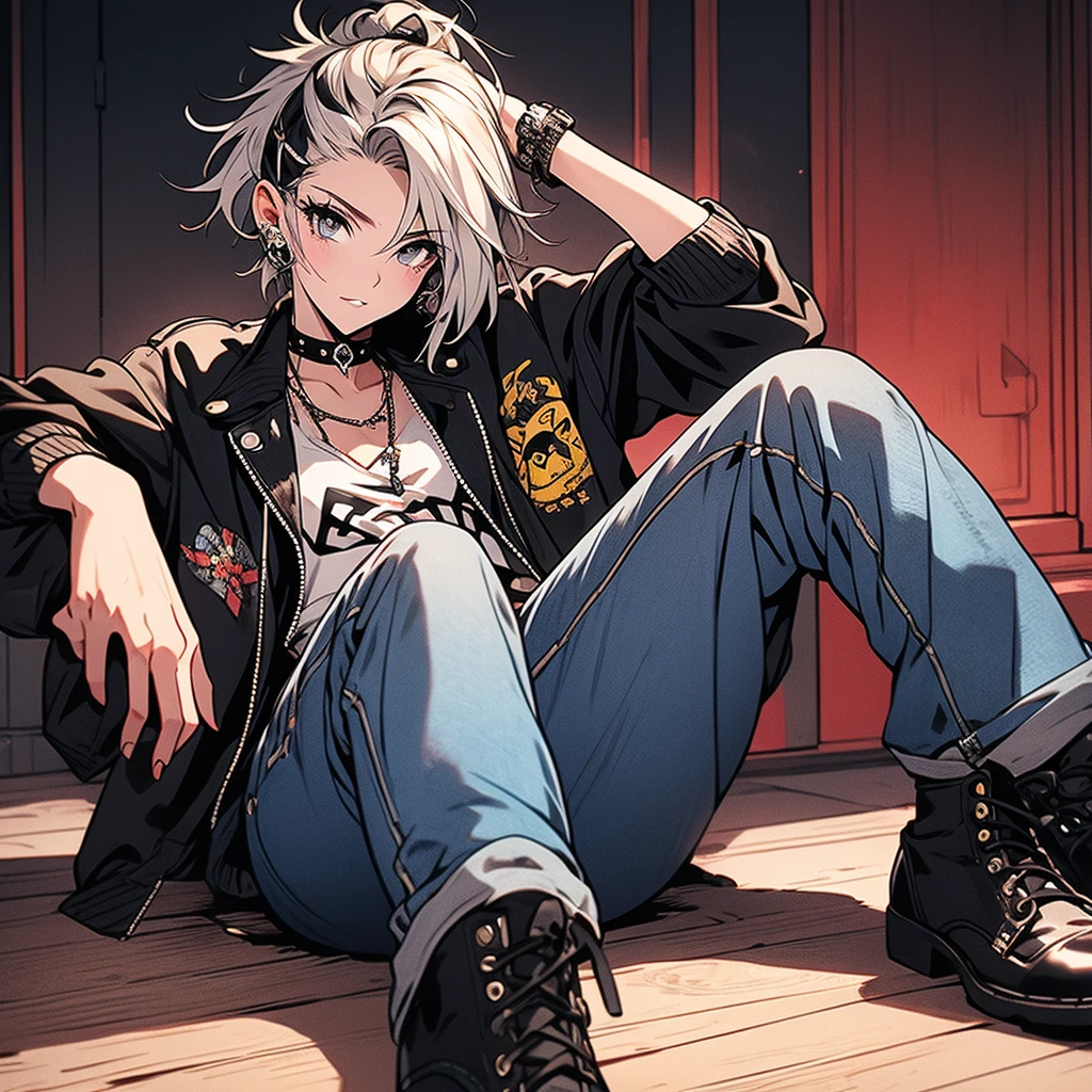 masterpiece, high-quality, high-definition, high-resolution, anime style, warm color palette, //Character
(1 cool girl is s sitting cross-legged:1.4)
BREAK
//Fashion
Edgy Bee Punk Rocker,
Rock a black leather jacket adorned with edgy bee patches or embroidery, giving the costume a punk rock vibe,
BREAK
Pair the jacket with a graphic tee or tank top featuring bold bee imagery or patterns, adding a rebellious element to the ensemble,
BREAK
Opt for distressed or ripped jeans for a punk-inspired edge, creating a casual and edgy aesthetic,
BREAK
Complete the look with black combat boots, enhancing the punk rocker vibe and providing a bold finishing touch,
BREAK
Wear a choker necklace with a bee pendant, adding a subtle yet distinctive accessory that ties into the overall theme,
BREAK (Background is richly drawn and delicate),