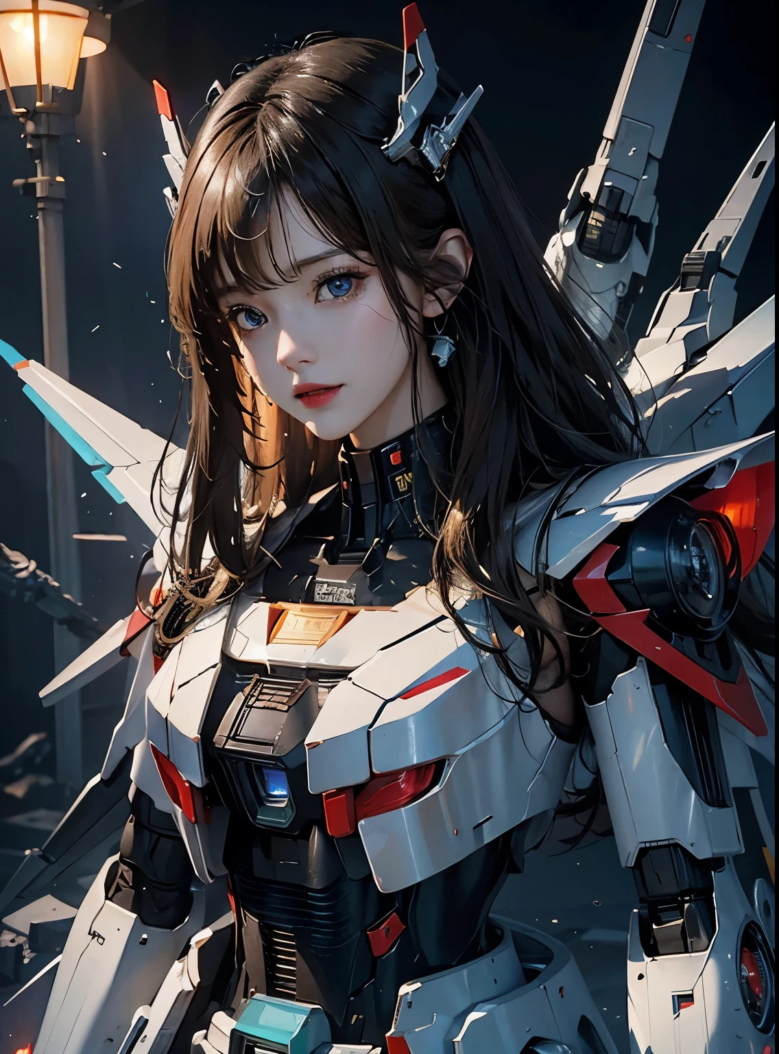 rough skin, Super detailed, advanced details, high quality, 最high quality, High resolution, 1080P, hard disk, beautiful,(gundam),beautifulサイボーグの女性,Mecha cyborg girl,battle mode,Mecha body girl,彼女は未来的なgundamメカを身に着けています,full body shot