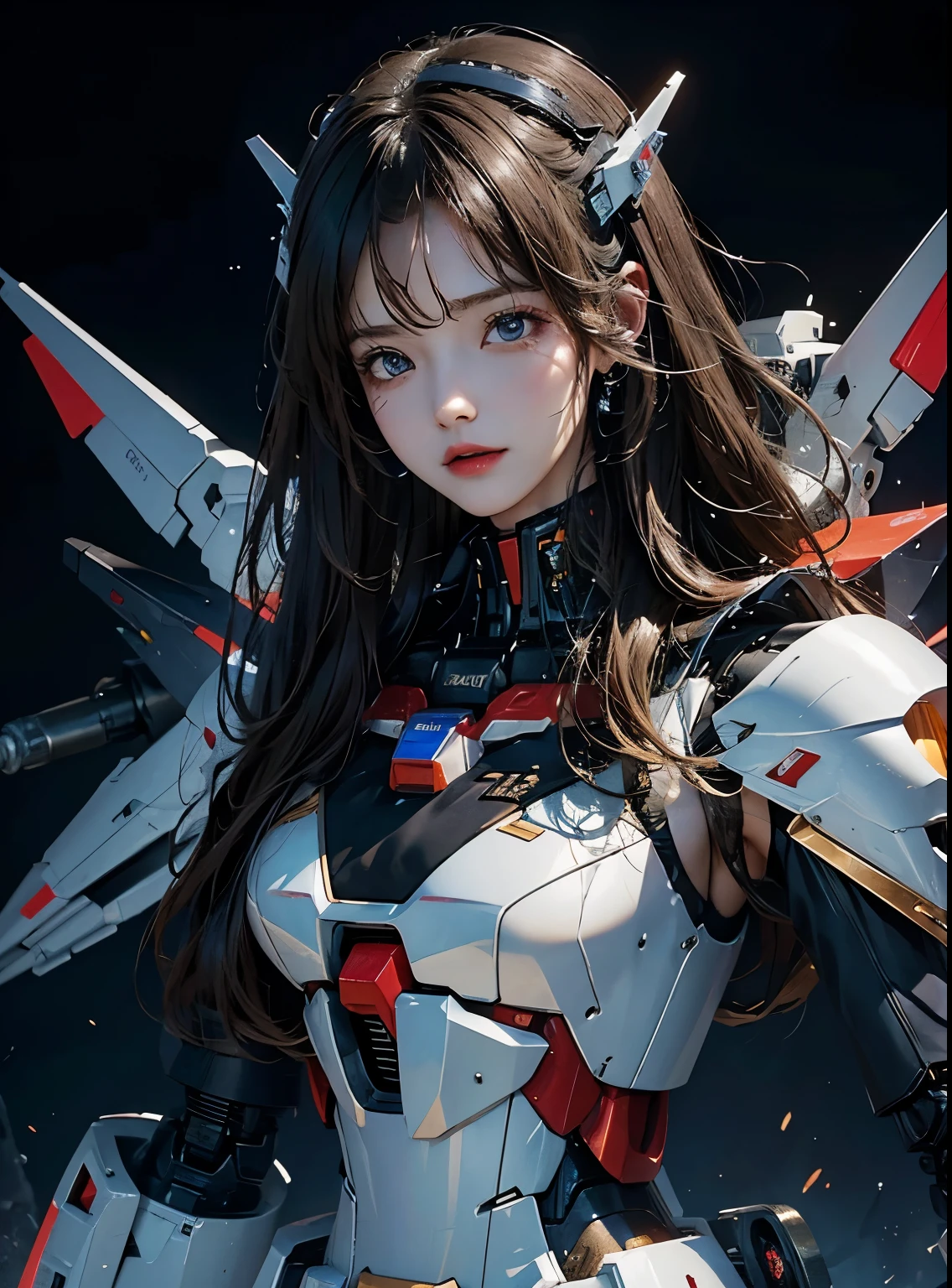 rough skin, Super detailed, advanced details, high quality, 最high quality, High resolution, 1080P, hard disk, beautiful,(gundam),beautifulサイボーグの女性,Mecha cyborg girl,battle mode,Mecha body girl,彼女は未来的なgundamメカを身に着けています,full body shot