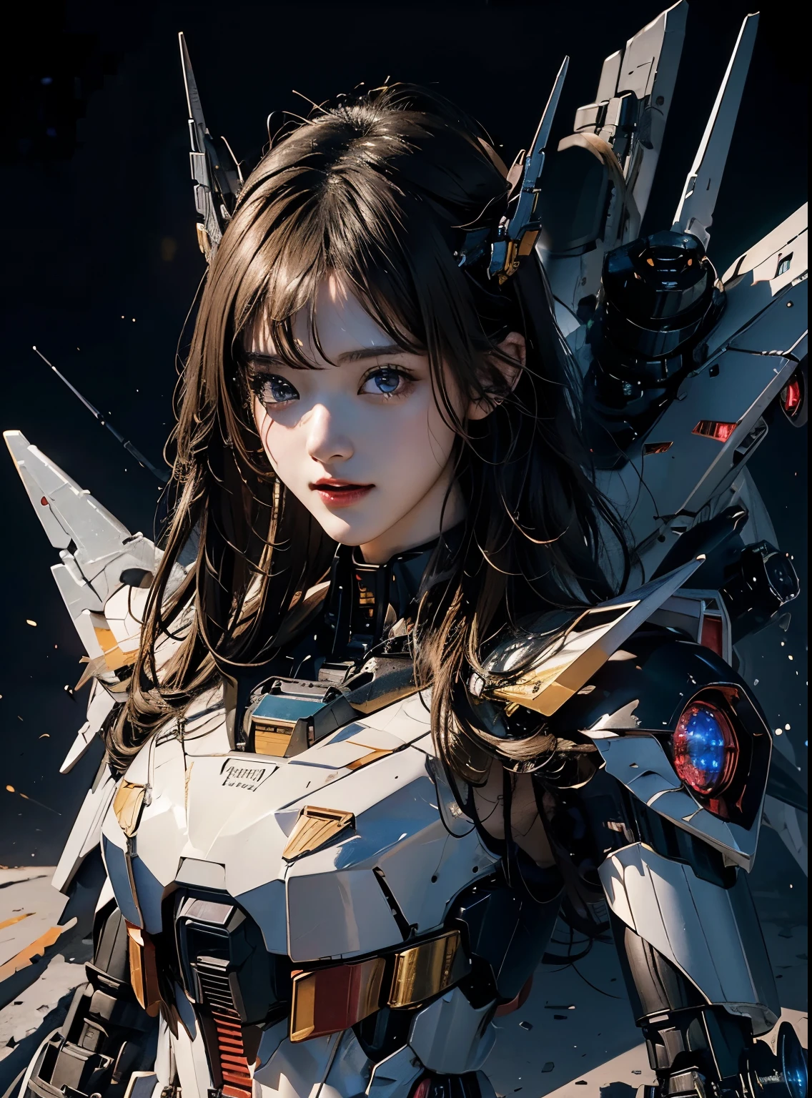 rough skin, Super detailed, advanced details, high quality, 最high quality, High resolution, 1080P, hard disk, beautiful,(gundam),beautifulサイボーグの女性,Mecha cyborg girl,battle mode,Mecha body girl,彼女は未来的なgundamメカを身に着けています,full body shot