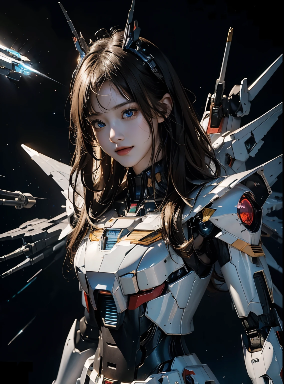 rough skin, Super detailed, advanced details, high quality, 最high quality, High resolution, 1080P, hard disk, beautiful,(gundam),beautifulサイボーグの女性,Mecha cyborg girl,battle mode,Mecha body girl,彼女は未来的なgundamメカを身に着けています,full body shot