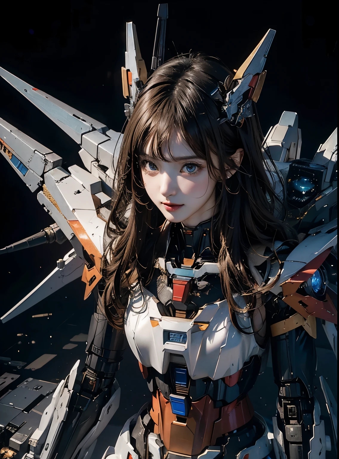 rough skin, Super detailed, advanced details, high quality, 最high quality, High resolution, 1080P, hard disk, beautiful,(gundam),beautifulサイボーグの女性,Mecha cyborg girl,battle mode,Mecha body girl,彼女は未来的なgundamメカを身に着けています,full body shot