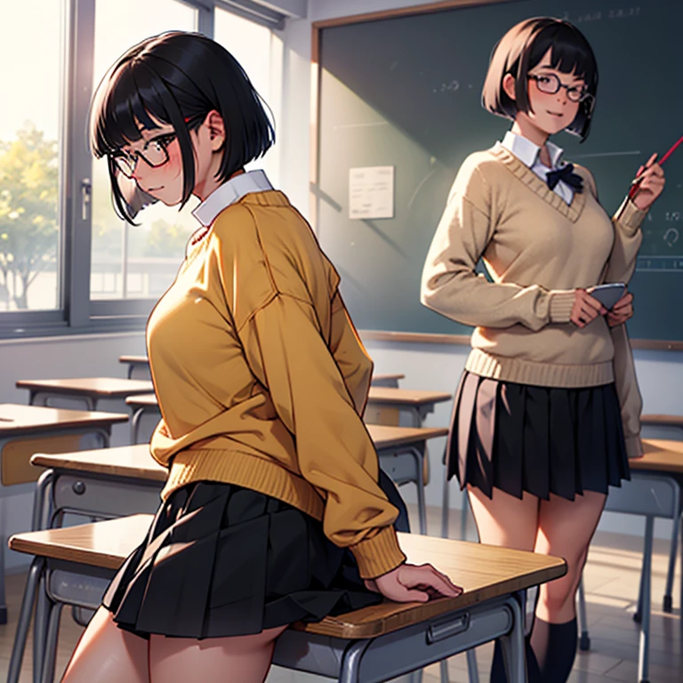 highest quality,masterpiece,classroom,Black Hair,Art department member,Nude Model,Art Club Activities,pubic hair,Nipples,Glasses,Good female friends,One girl