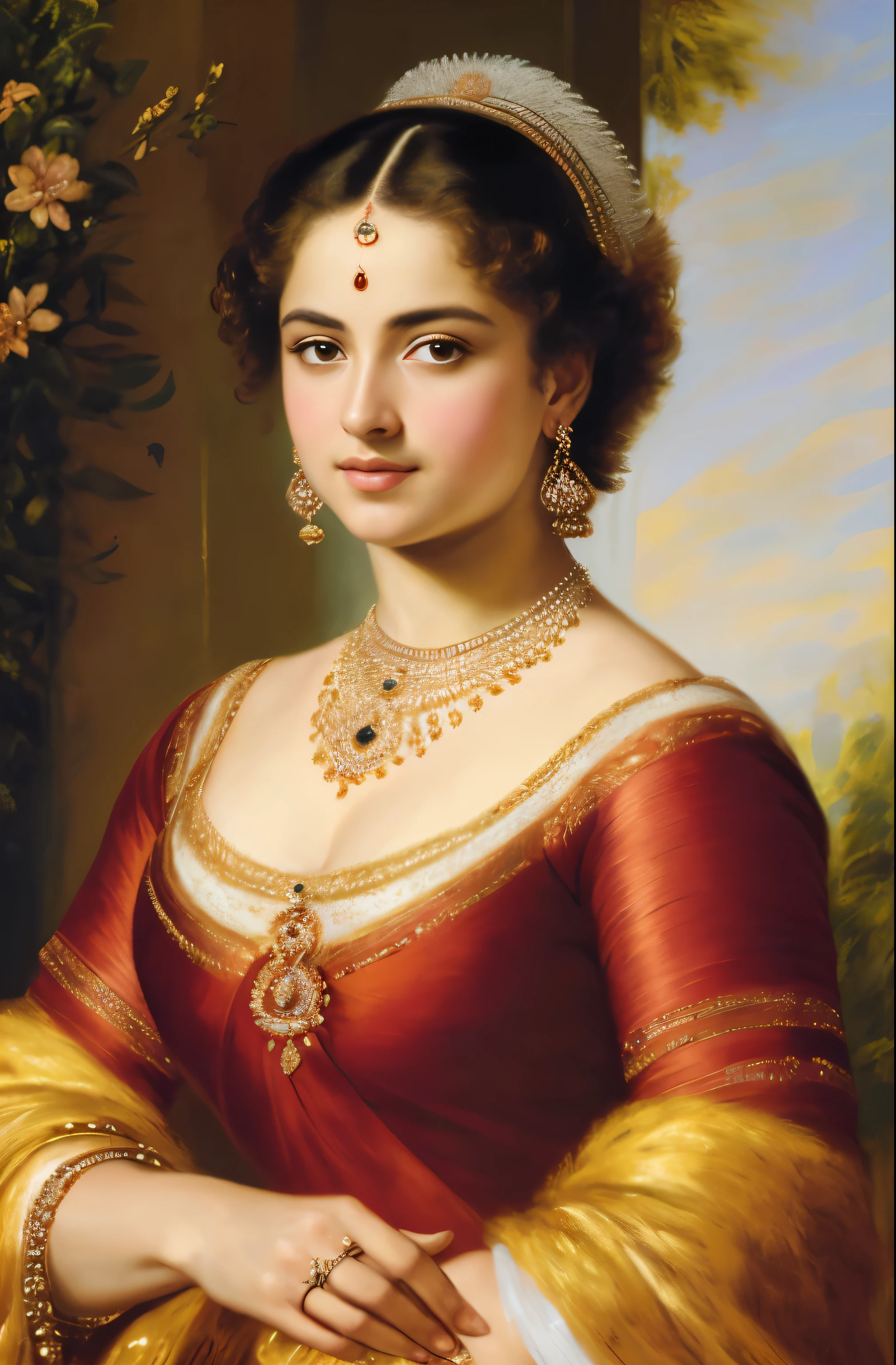 Best quality, highly detailed, masterpiece, Indian princess, Rajkanya, royal clothes, Masterpiece, extremely gorgeous woman, matchless Beauty, portrait, Peter Paul Rubens style, Woman, off shoulder bandeau crop blouse, beautifully styled hair, fluffy hair, middle ages, classicism, andrey atroshenko style, painting, long hair, styled hair, traditional media, realistic, figurative, fine art, detailed Art, oil on canvas, HDR, 8K, original character, high resolution, high detail, focus on the face, intricate, flawless, fluffy hair, Peter Paul Rubens style, By Peter Paul Rubens, sharp picture, no crown
