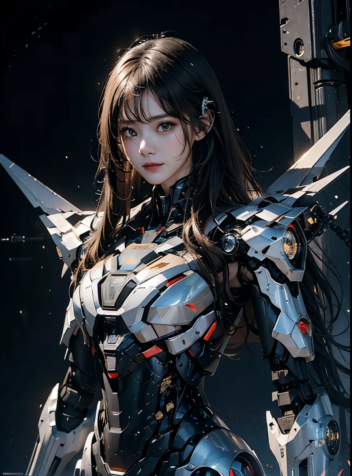 rough skin, Super detailed, advanced details, high quality, 最high quality, High resolution, 1080P, hard disk, beautiful,(War Machine),beautifulサイボーグの女性,Mecha cyborg girl,battle mode,Mecha body girl,彼女は未来的なWar Machineのメカを身に着けています,full body shot