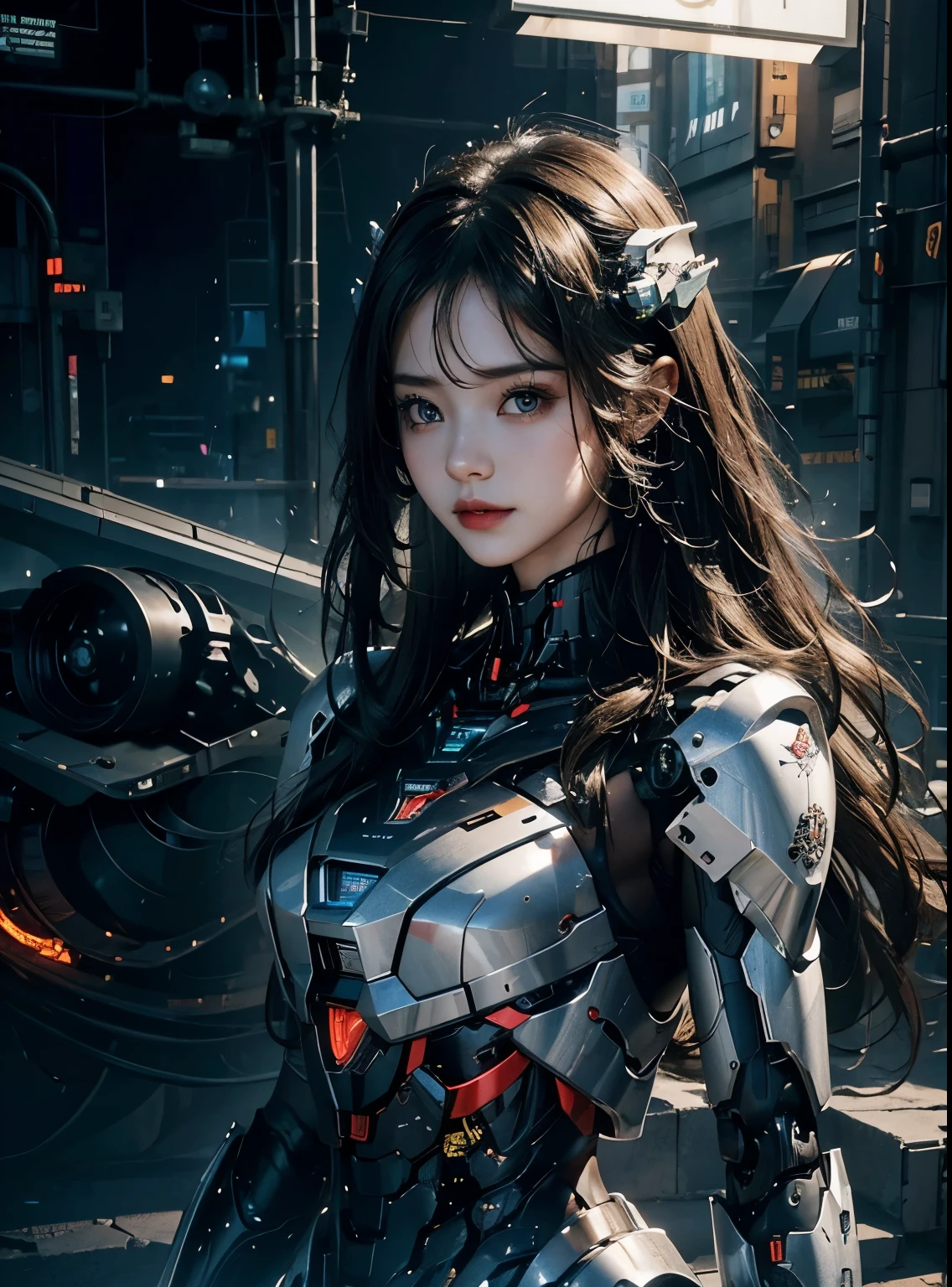 rough skin, Super detailed, advanced details, high quality, better quality, High resolution, 1080P, hard disk, beautiful,(war machine),beautifulサイボーグの女性,Mecha cyborg ,battle mode, With mechanical body,She wears a futuristic,mech,full body shot