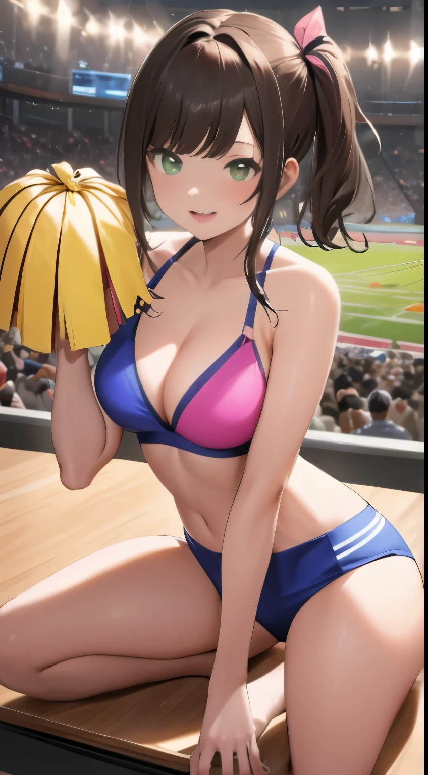 8k, original photo, best quality, on the table:1.2), (actual, Realism:1.37),1 girl in, professional lighting, photon mapping, radio city, original photo、(Realism:1.4)、Octane number、Complex 3D rendering with ultra-details, Studio soft lighting, edge light, Vibrant details, Super details, Realistic skin texture, Details, beautiful details eyes, Very detailed CG Unity 16k wallpaper, cosmetic, (Detailed background:1.2),huge mass, ultra high resolution, on the table, 1 girl in, 20 years old, black hair,((cheer girl、Cheerleading)), cute face、((Sports venues))、((cowboy shooting))、nogizaka idol、korean idol、Japan idle，Seductive pose，???? your ???，A thousand flavors，，cleavage，lace，??????，????，Touch the right chord，???????? driven，Aggressive，A fan of someone，thigh，???? your ???