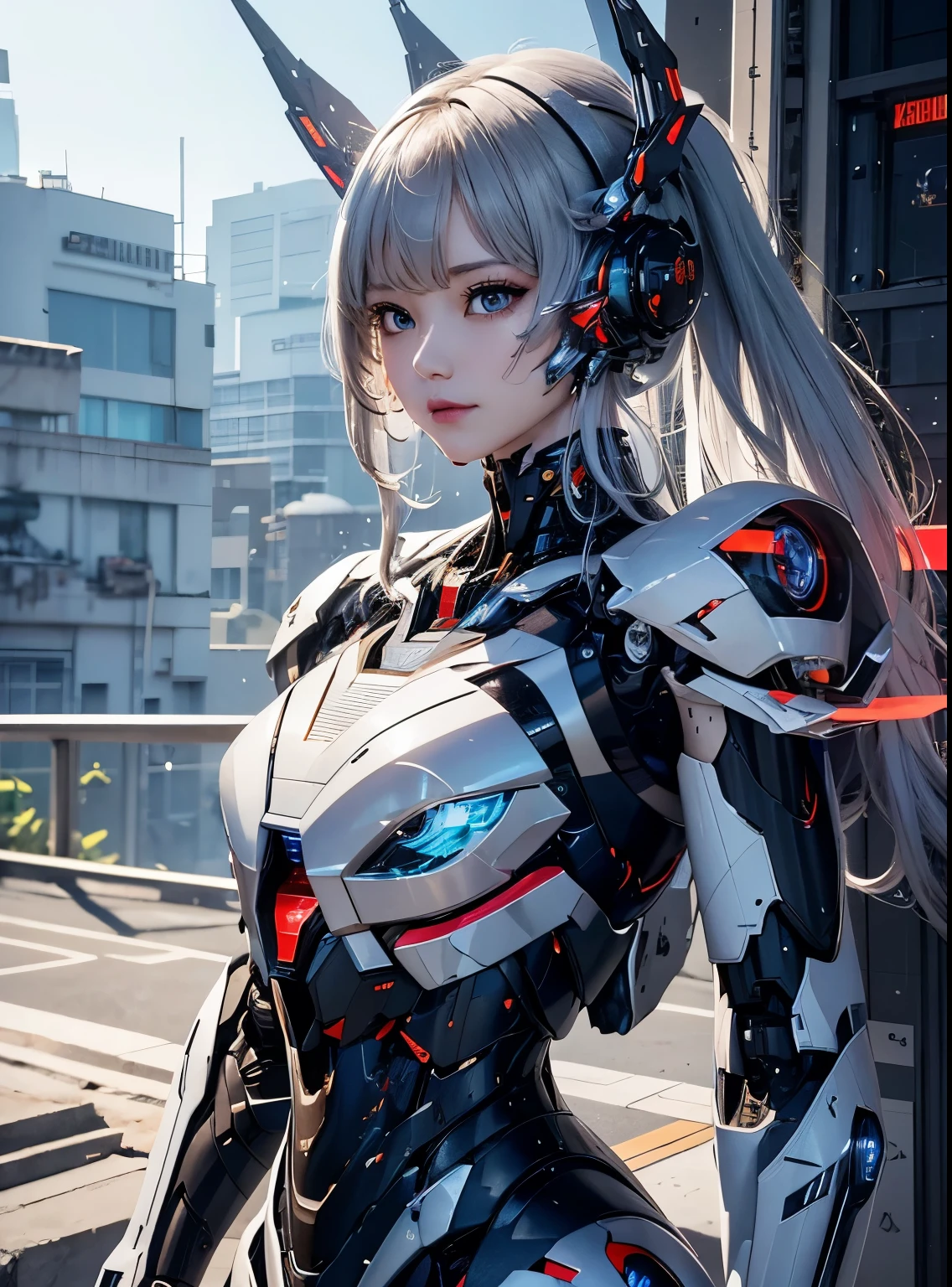 rough skin, Super detailed, advanced details, high quality, better quality, High resolution, 1080P, hard disk, beautiful,(war machine),beautifulサイボーグの女性,Mecha cyborg ,battle mode, With mechanical body,She wears a futuristic,mech,full body shot