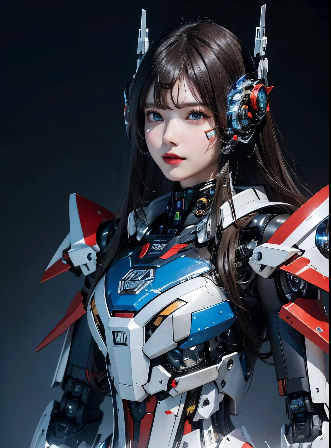 rough skin, Super detailed, advanced details, high quality, better quality, High resolution, 1080P, hard disk, beautiful,(Iron Patriot),beautifulサイボーグの女性,Mecha cyborg ,battle mode, With mechanical body,She wears a futuristic Iron Patriot mech,full body shot