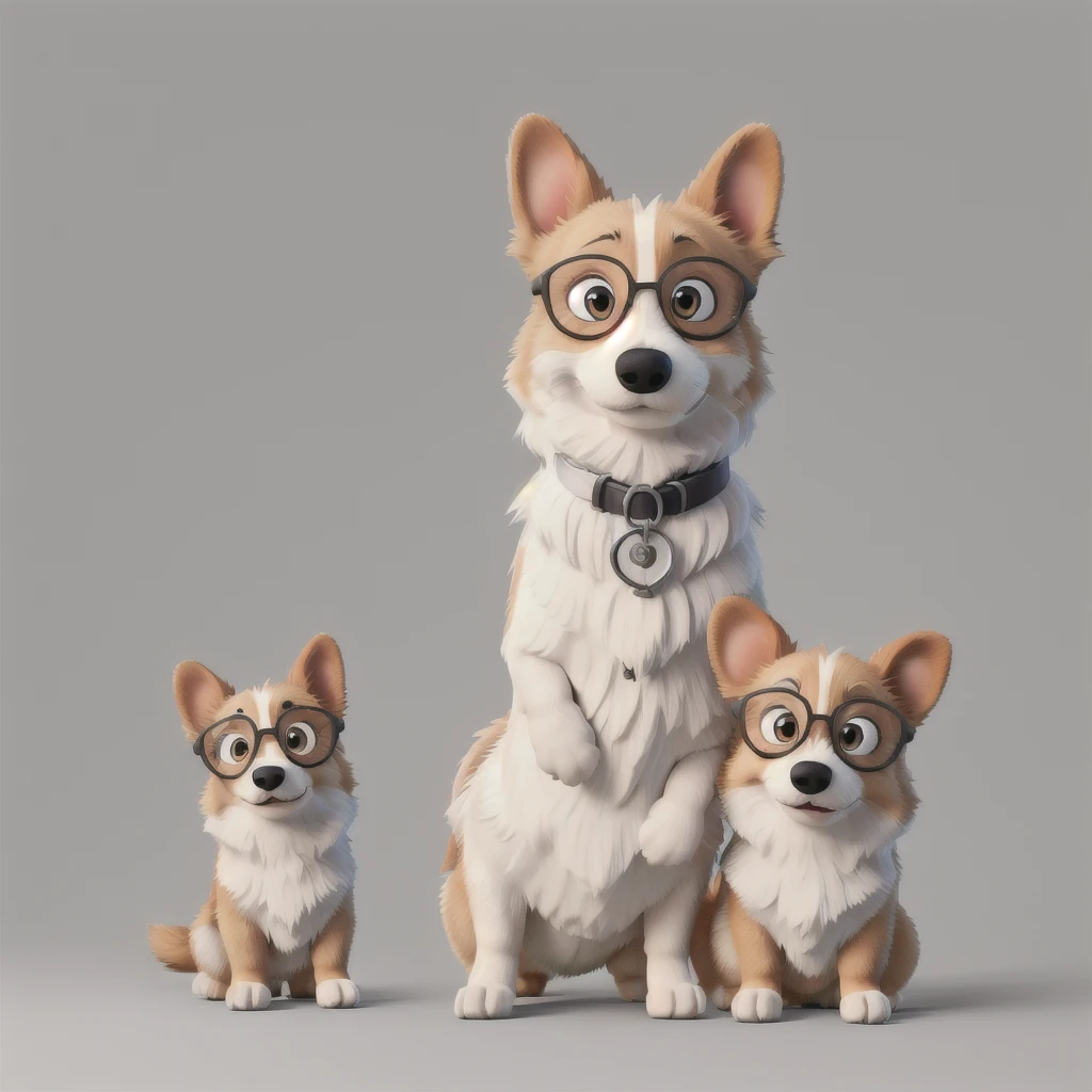 （personification），（full body shot），individual，1 dog，，Corgi，business attire，sunglasses，stand on two feet，Gray gradient background，（colorful，best quality，Highly detailed，masterpiece，illumination，4K，Chiaroscuro）
