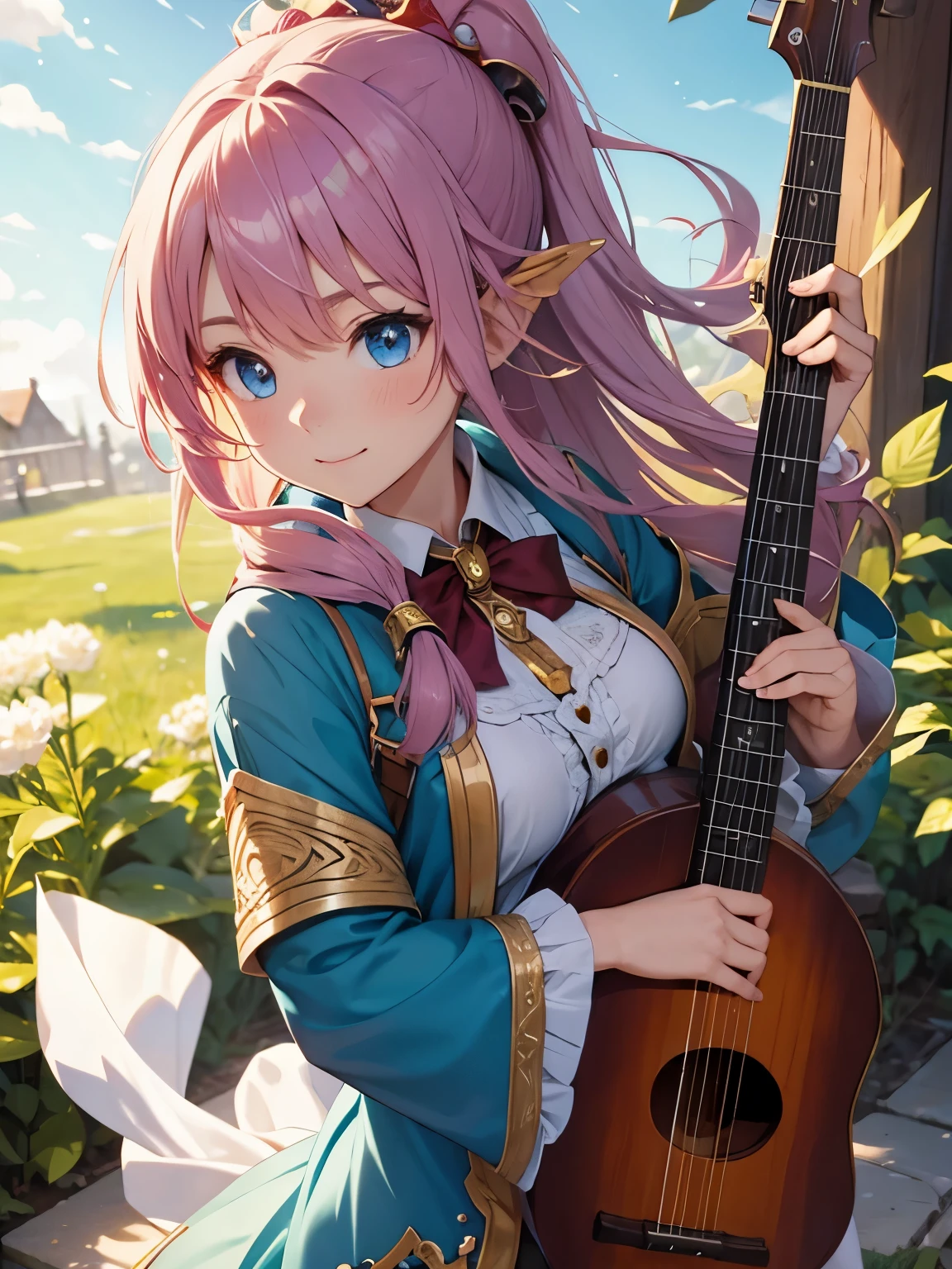 Cute fantasy bard anime girl