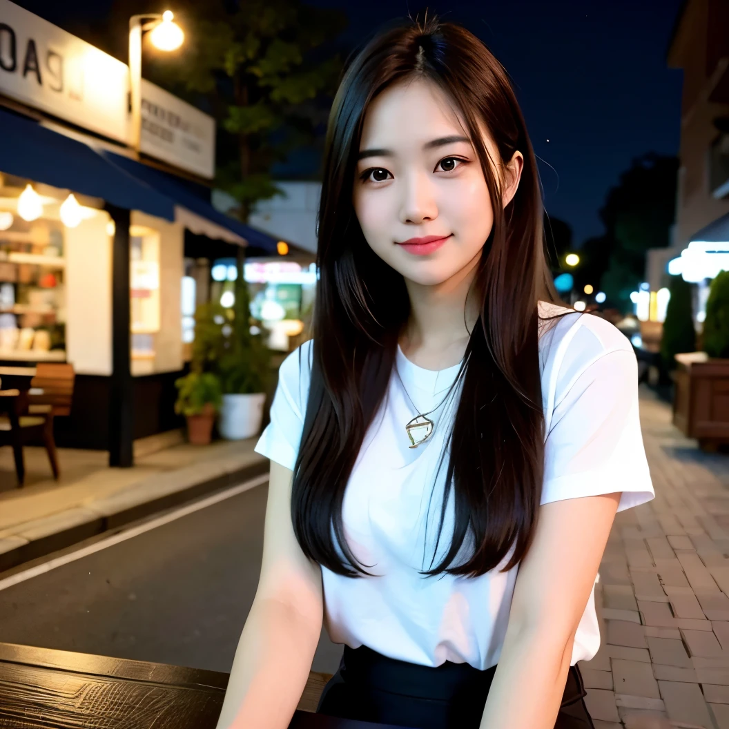 (8k, best quality, masterpiece:1.2), (realistic, photo-realistic:1.37), ultra-detailed, 1 girl,cute, solo,beautiful detailed sky,detailed cafe,sitting,dating,(nose blush),(smile:1.15),(closed mouth),film grain, Fujifilm XT3,(ulzzang-6500:0.3),nudity, modelshoot style, nsfw,beautiful detailed eyes,(medium longth hair:1.2),floating hair ,NovaFrogStyle, white skin,cinematic light,night street,street light